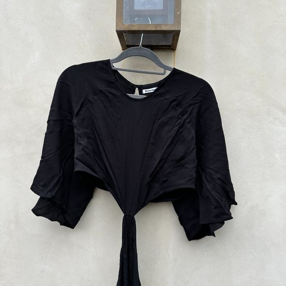 Reformation Benny Cut-out Waist Midi Dress Black Flared Flounce Sleeves Sz 12 - Picture 4 of 11